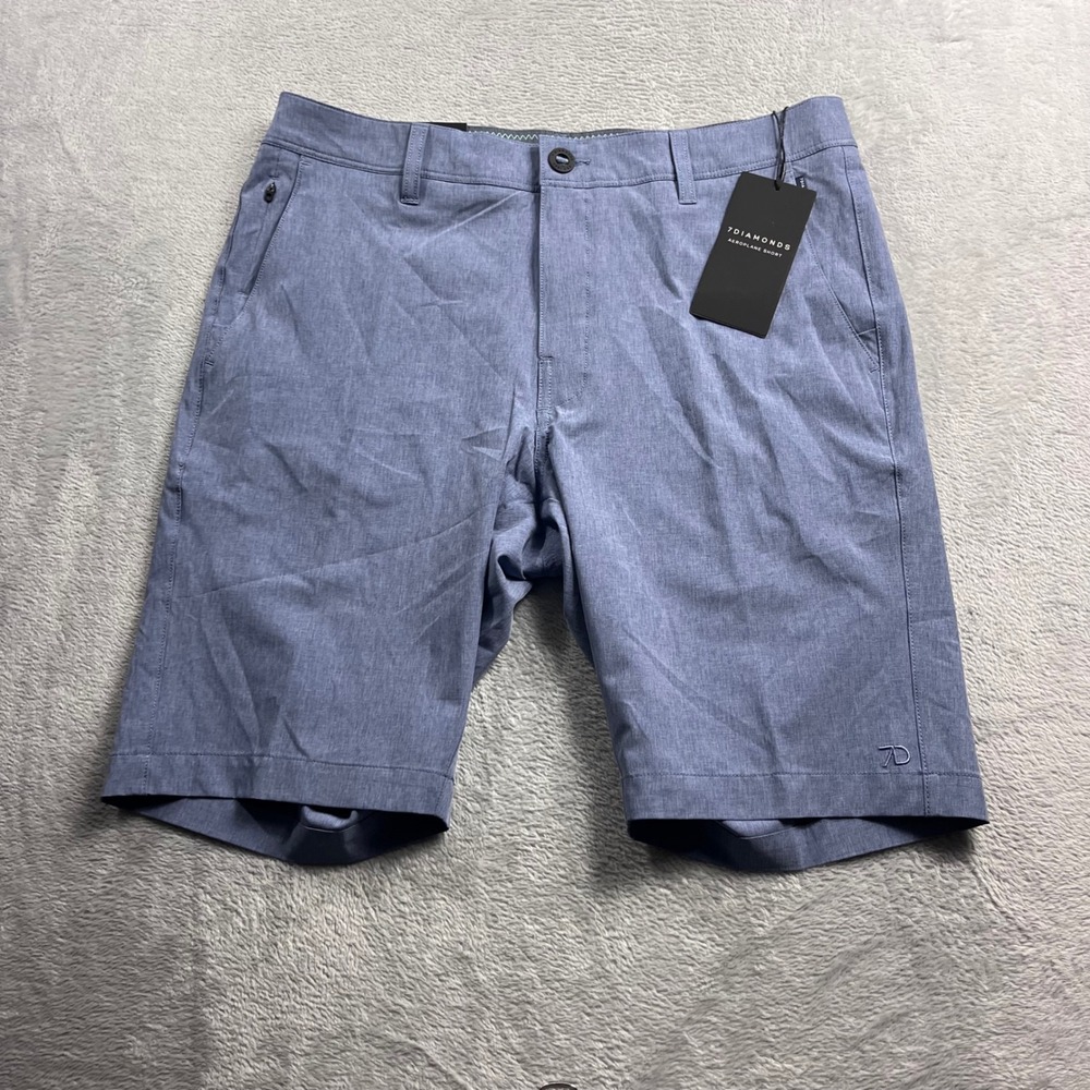 7Diamonds Aeroplane Performance Shorts Mens 32 Heather Blue Golf Travel